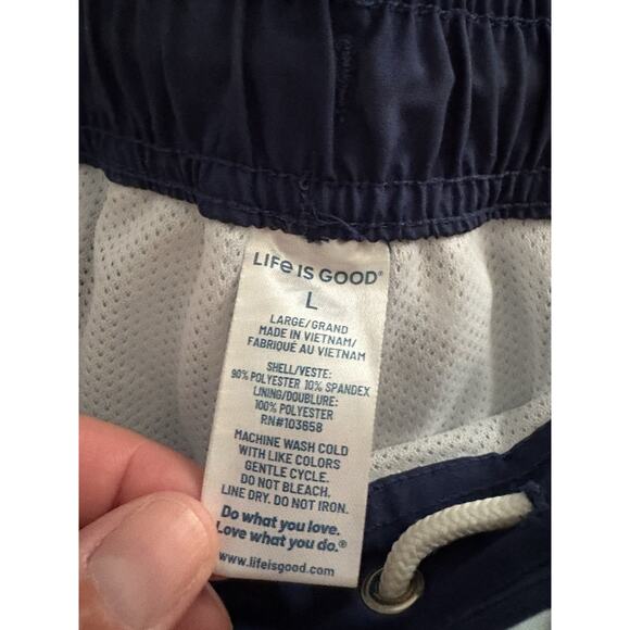 Life Is Good Mens L Board Shorts All Over Dog Pattern Back Pocket Light Blue - Picture 6 of 8